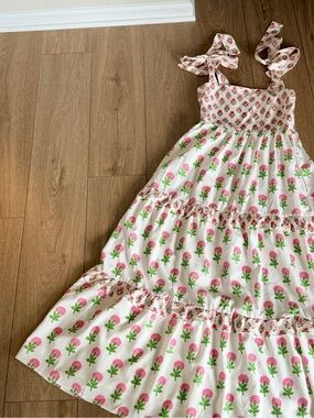 Flowy Floral Tie-Shoulder Sundress - Pink & Green